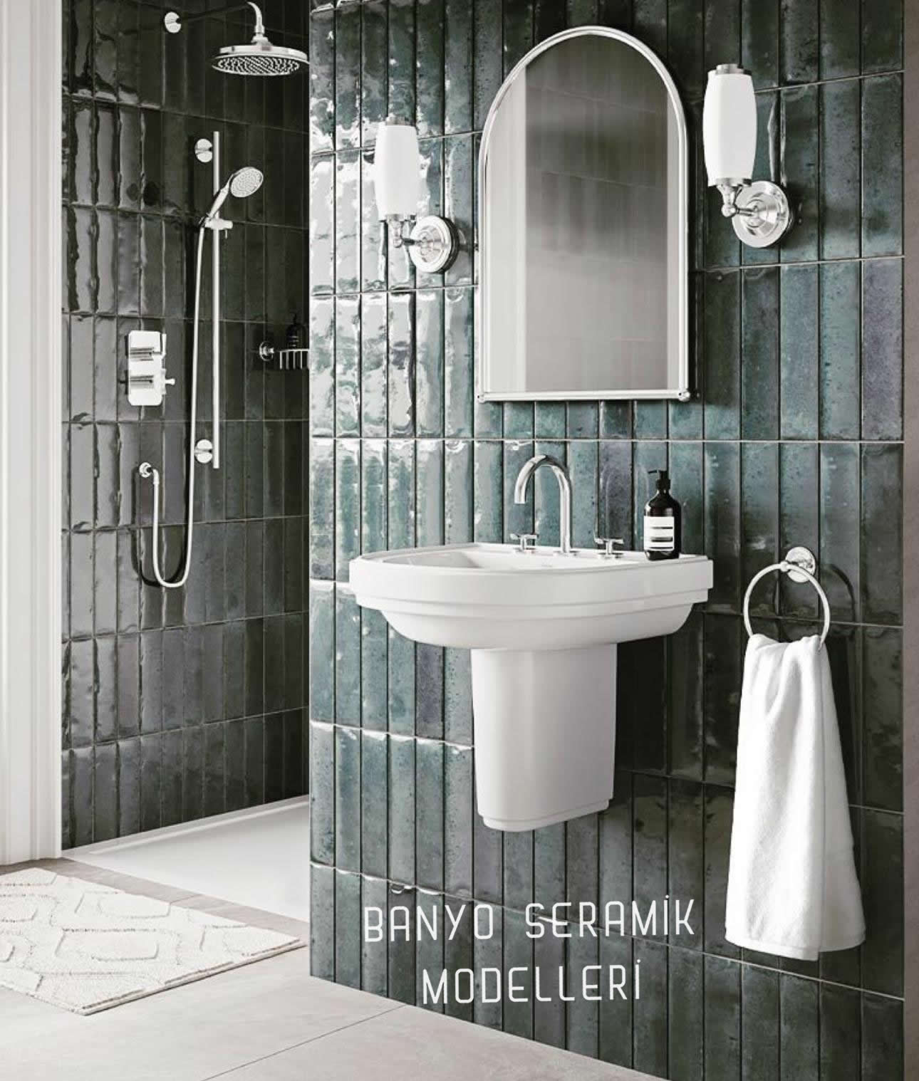 Banyo Seramik Modelleri-BSM-011, Terracotta Yeşil Banyo Seramik 7x21