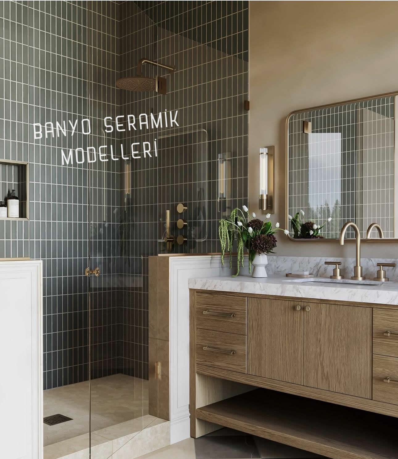 Banyo Seramik Modelleri-BSM-013, Yosun Yeşil 7x21 Banyo Seramik Dizayn