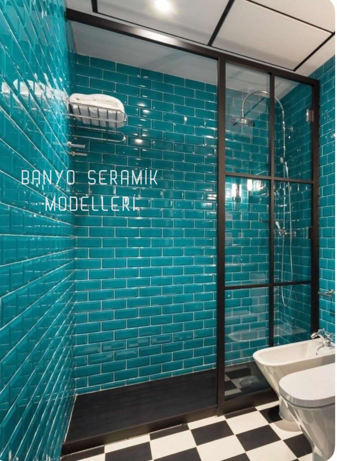 Banyo Seramik Modelleri-BSM-015, Turkuaz Mavisi Metro Mavi Banyo Tasarımları