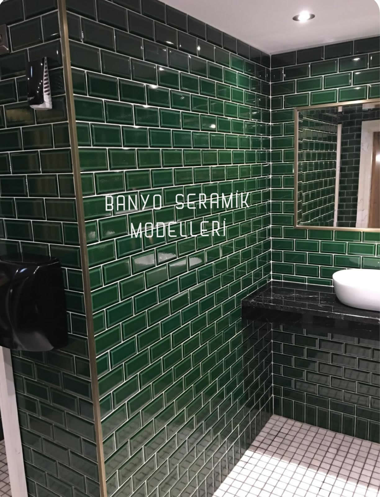 Banyo Seramik Modelleri-BSM-039, Zumrut Yeşil Metro Çini Fayans Banyo